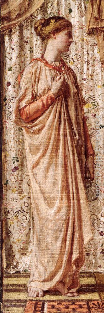Standing female figure holding a vase painting - Albert Joseph Moore Standing female figure holding a vase art painting